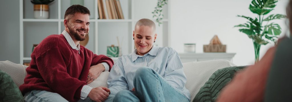 Couple at the therapist's office, receiving couples counseling.