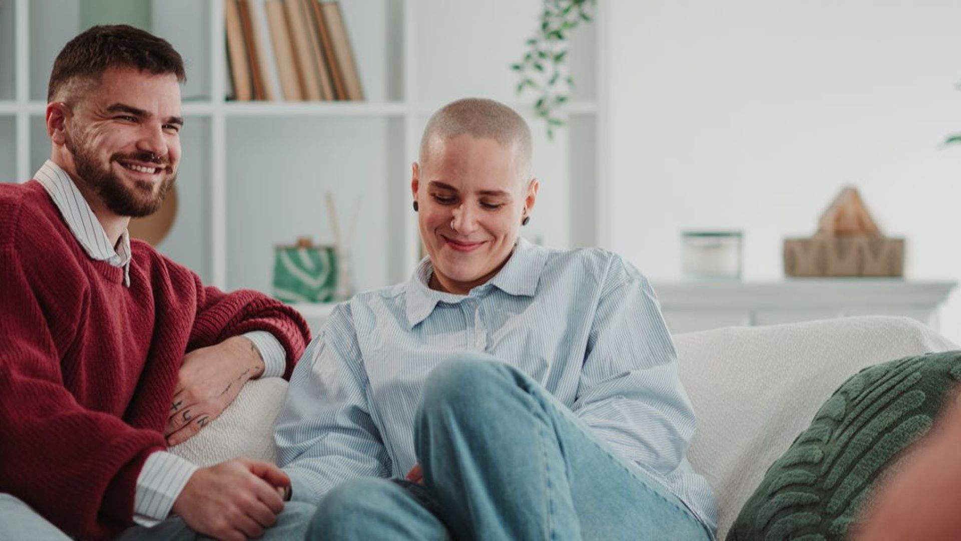 Couple at the therapist's office, receiving couples counseling.