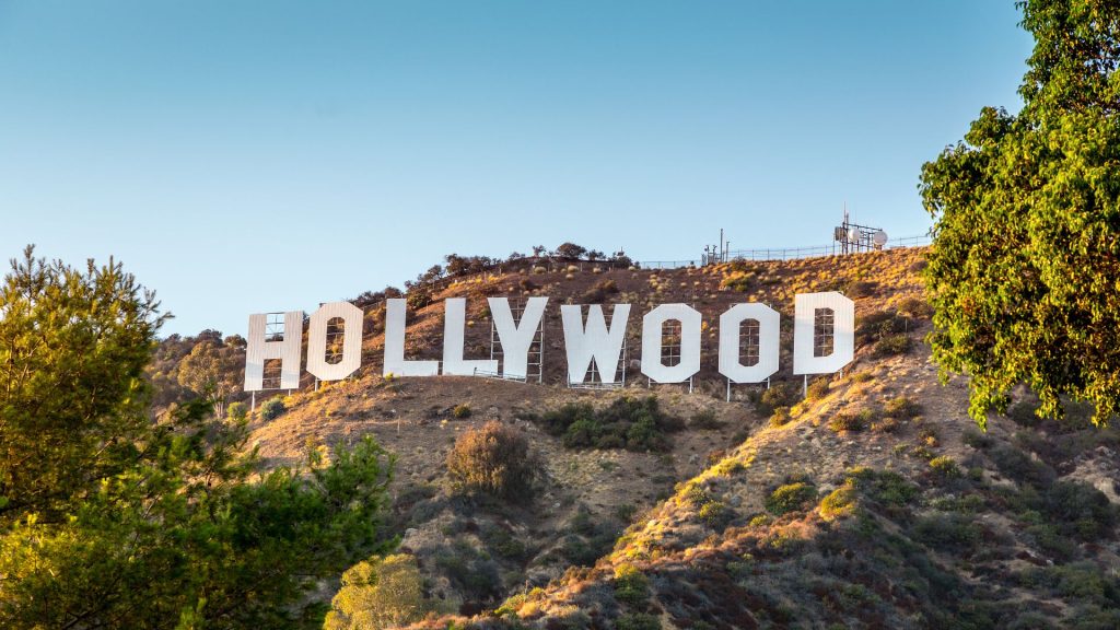 A photograph of the famous hillside Hollywood sign